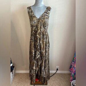 Grace Elements Cheetah Print High Low Ruffle Maxi